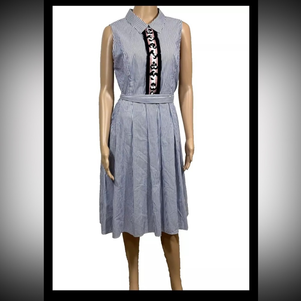 Ivanka Trump Sleeveless Collared Stripped Tie Waist Dress size 8 Preppy